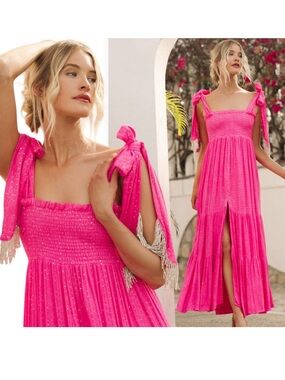 Revolve Sundress Jade Long Dress in Saint Barth Neon Pink Size XSmall / Small